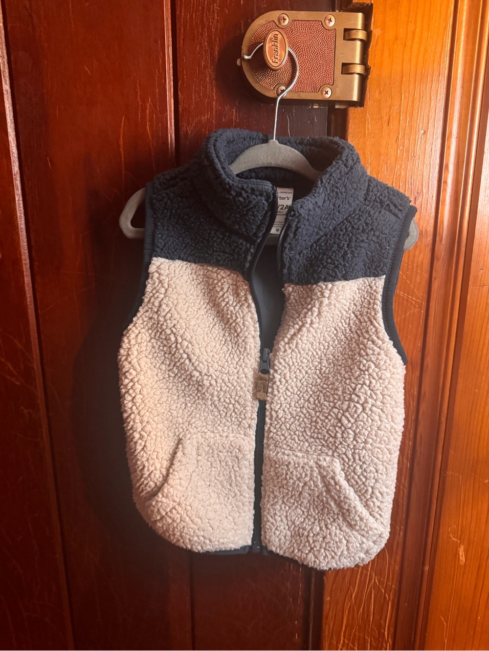 Carter's navy and cream sherpa vest